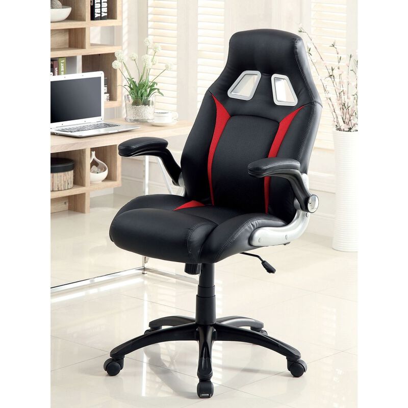 Adjustable Upholstered Office Chair, Black/Red, Padded Armrests