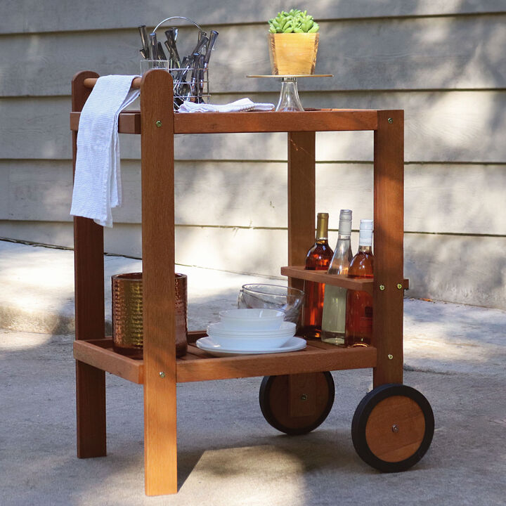 Sunnydaze 2-Tier Malaysian Hardwood Indoor and Outdoor Serving Cart