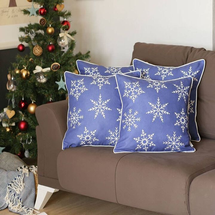 Hivvago Set of 4 Blue and White Snowflakes Throw Pillows
