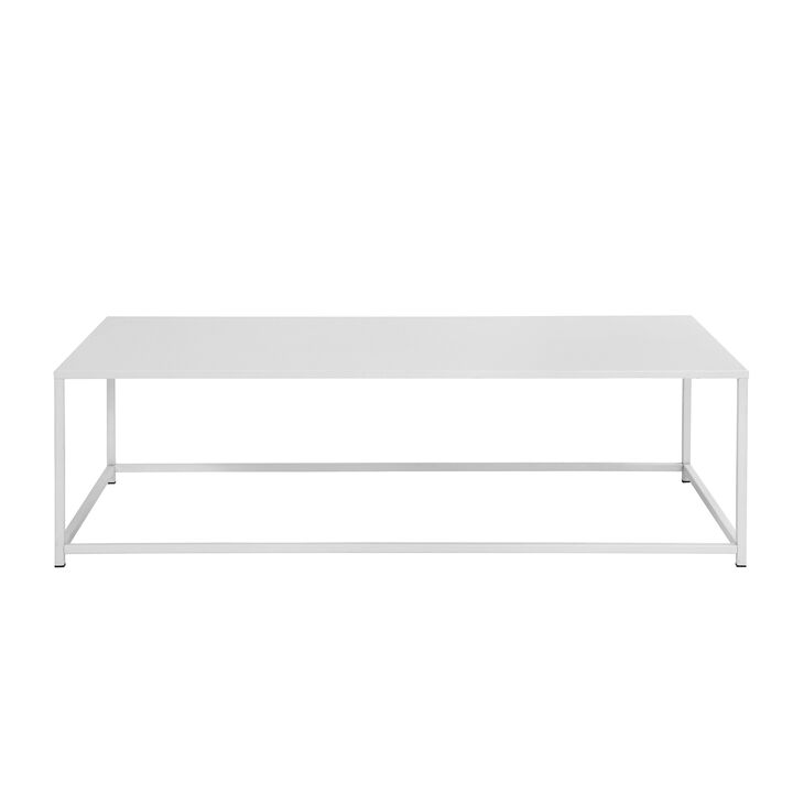 Eme 48 Inch  Coffee Table, Rectangular Tabletop, Modern White Metal Frame - Benzara