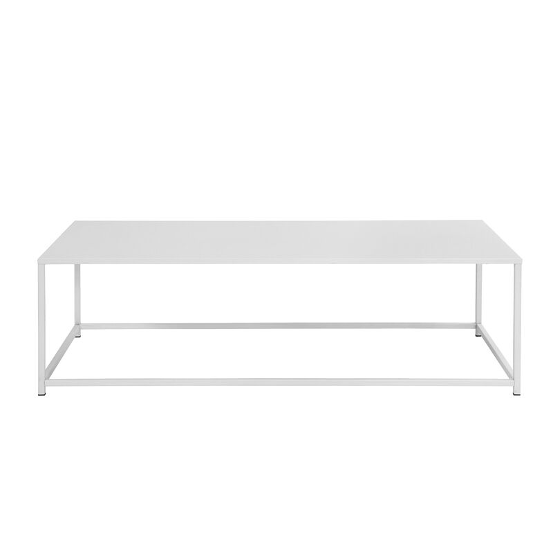 Eme 48 Inch  Coffee Table, Rectangular Tabletop, Modern White Metal Frame - Benzara