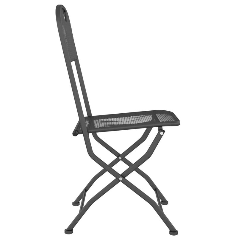 3pc Outdoor Patio Dining Table Set, 2 Chairs, Round Top, Black Metal - Benzara