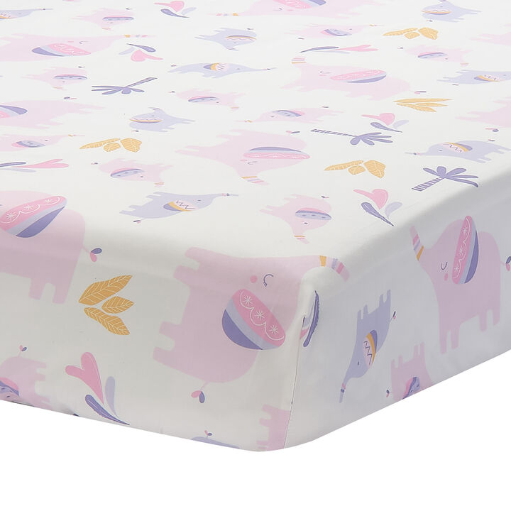 Bedtime Originals Elephant Dreams Fitted Crib Sheet - White, Animals, Jungle