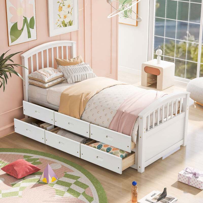 Merax Solid Wood Platform Storage Bed with 6 Drawers