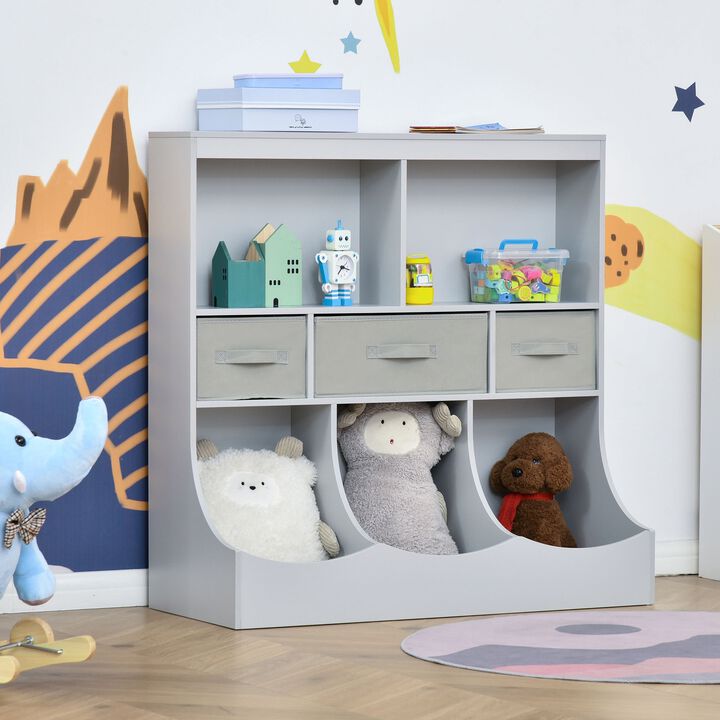 Grey Kids' Organizer: Freestanding Cabinet with Bookshelf and Drawers