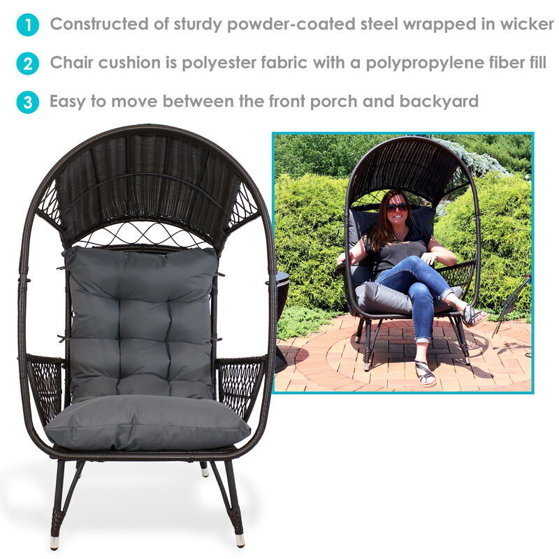 Sunnydaze Shaded Comfort Wicker Outdoor Basket Chair with Cushion