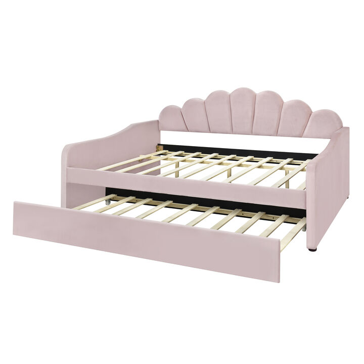 Merax Classic Velvet Upholstered Daybed Bed Frame with Trundle