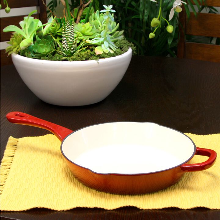 Crock Pot Artisan 10 in. Round Enameled Cast Iron Skillet in Scarlet Red