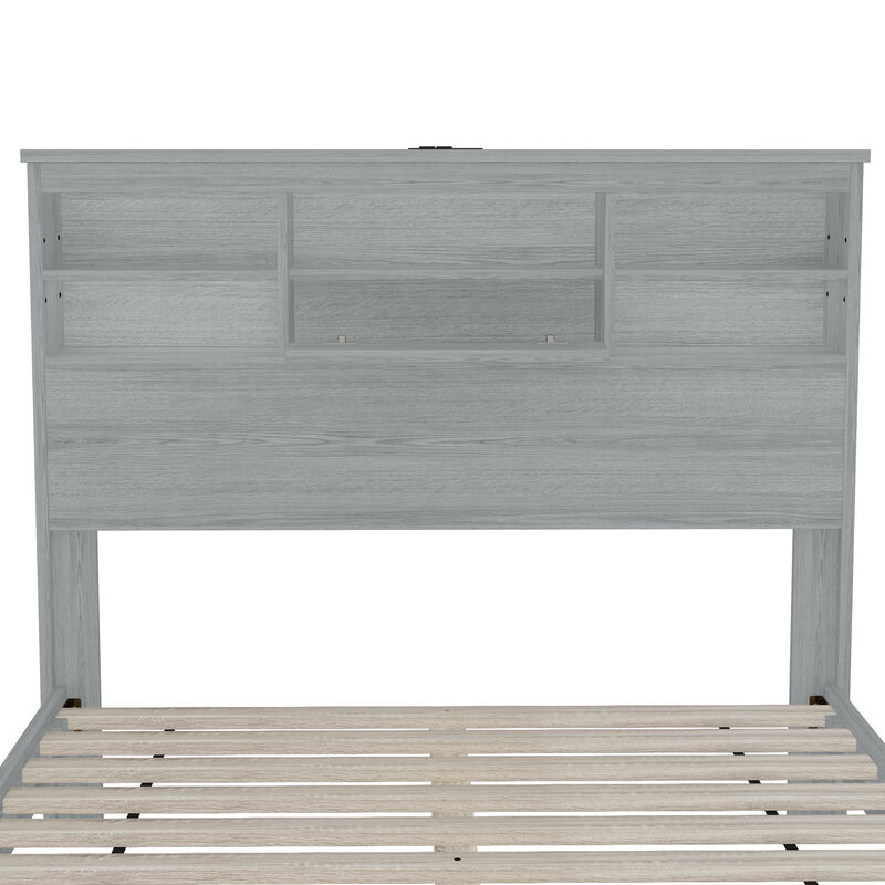 Queen Size Vintage Gray 4-Pc Bedroom Set Bed Frame, 2 Nightstands, & Dresser