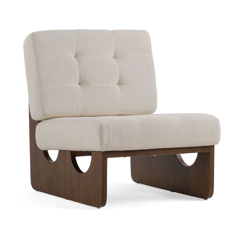 27 Inch Accent Chair, Cushioned Tufted Back, Open Panel Frame, Beige, Brown - Benzara