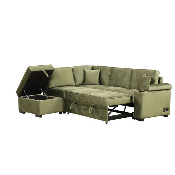 Convertible L-Shaped Sleeper Sofa with Storage Ottoman