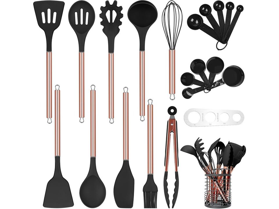 Arquiel Black Kitchen Utensil Set with Holder, 22 Pcs Silicone Cooking Utensils Set