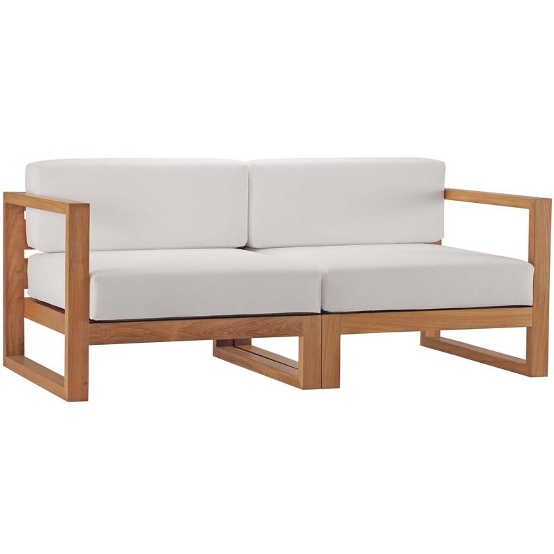 Upland Outdoor Patio Teak Wood 2-Piece Sectional Sofa Loveseat-Benzara