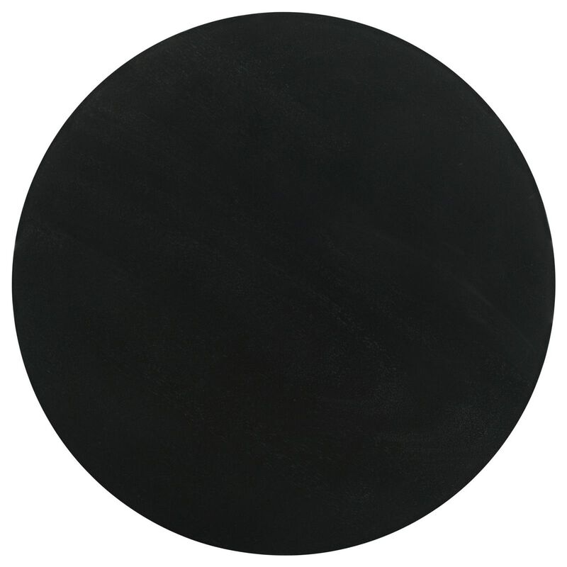 Niko 24 Inch Artisan Round Accent Table, Smooth Pedestal Design, Black Wood - Benzara