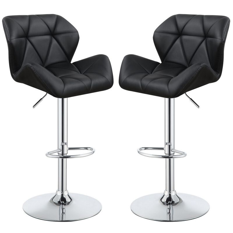 Adjustable Diamond Bar Stool with Chrome Base, Black ,Set of 2-Benzara