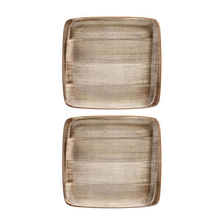 Terrain 8.5" x 8" Square Brown Porcelain Plate (Set of 2)