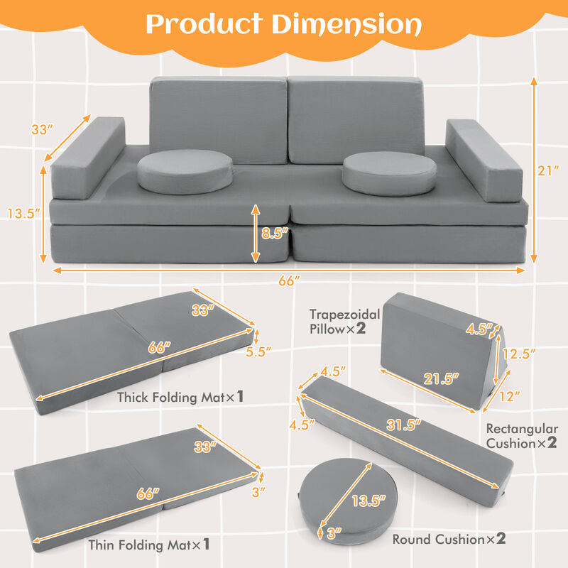 10-Piece Kids Play Couch Sofa with Portable Handle for Fun and Flexible Playtime Seating
