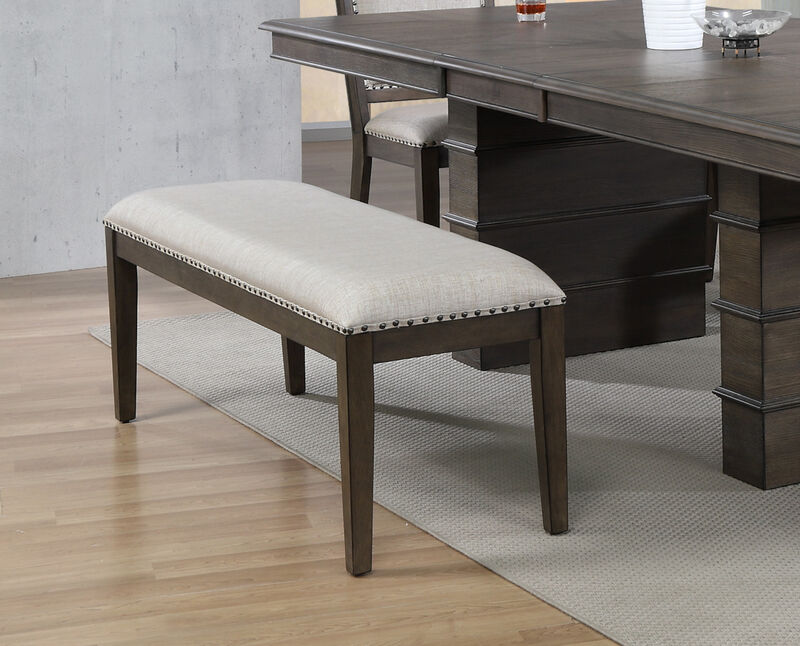Cali Gray and Brown Dining Bench with Upholstered Seat and Nailheads 19 in. X 50 in. X 16 in.