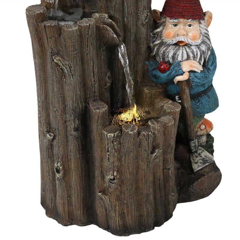 Sunnydaze Resting Gnome Outdoor Water Fountain with LED Lights - 17 in