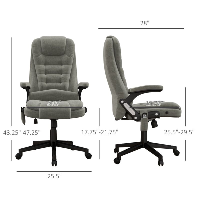 Vibrating Massage Office Chair: Heated, Linen, Reclining, Gray