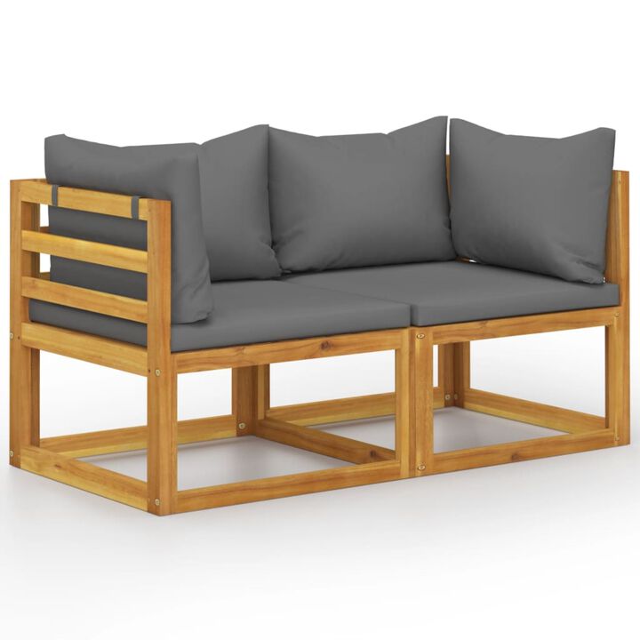 vidaXL 2-Seater Patio Bench with Dark Gray Cushions - Durable Solid Acacia Wood Outdoor Bench - Adaptable Modular Seating - Weather Resistant & Comfortable.