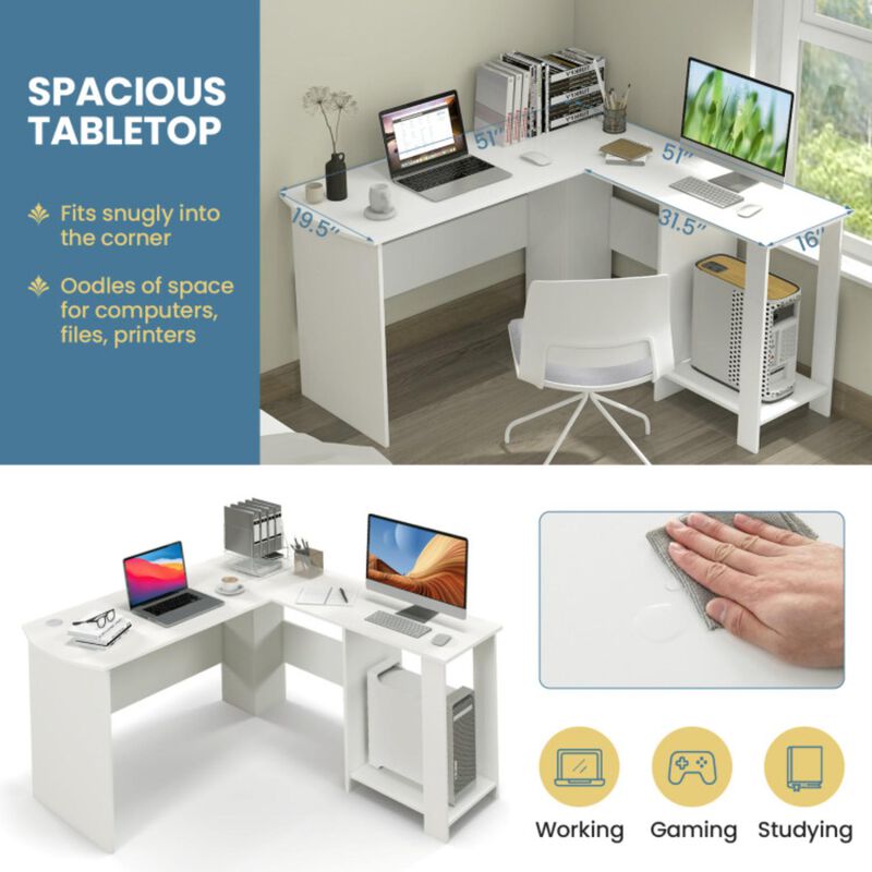 Hivvago Large Modern L-shaped Computer Desk with 2 Cable Holes and 2 Storage Shelves