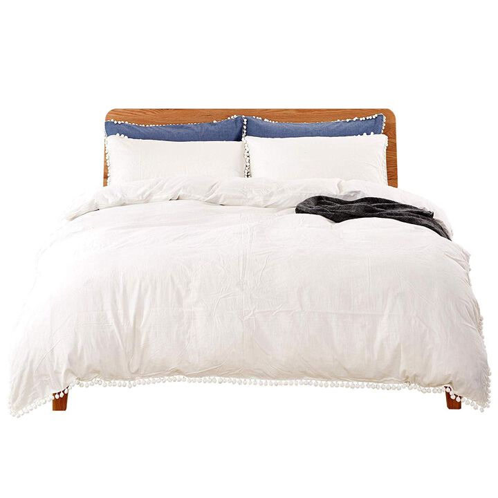 MarCielo 3 Piece Cotton Duvet Cover Set Pompom