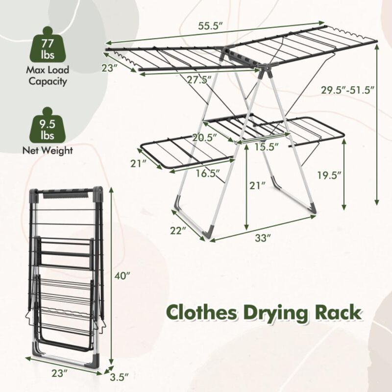 Hivvago 2-Tier Clothes Drying Rack with 33 Drying Rails and Height Adjustable Gullwings