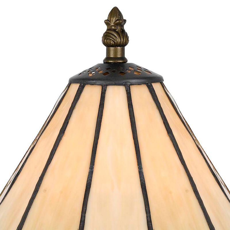 Tree Like Metal Body Tiffany Table lamp with Conical Shade,Bronze and Beige-Benzara