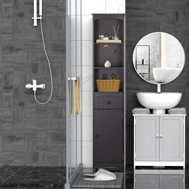 Tall Bathroom Cabinet Free Standing Bath Storage Organizer Linen Tower w/ Shelf