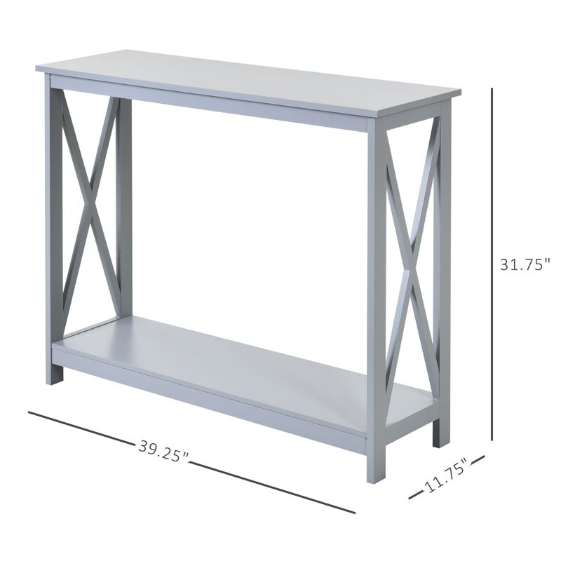 Grey Modern Hallway: 2-Tier Console Table with Storage Shelf