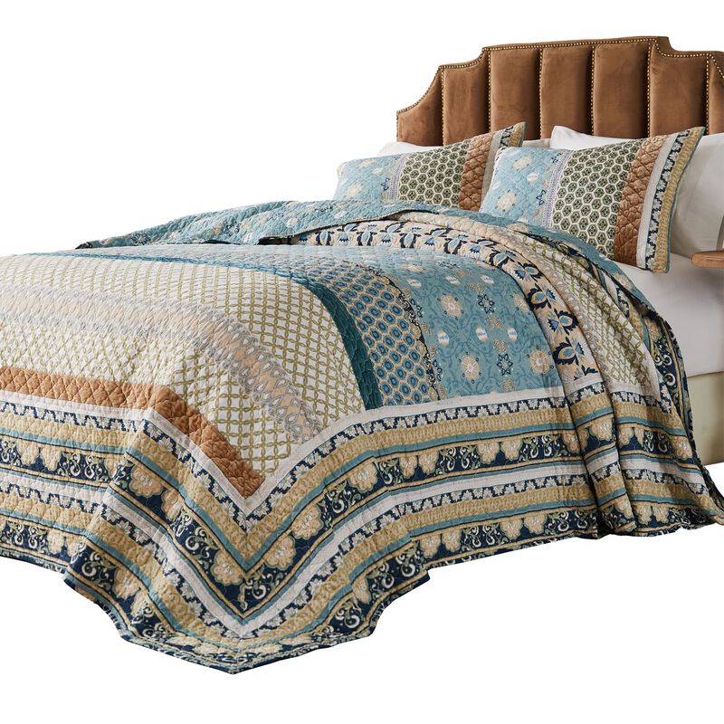 Ello 3pc Queen Bedspread and Pillow Sham Set, Bohemian Multicolor Print