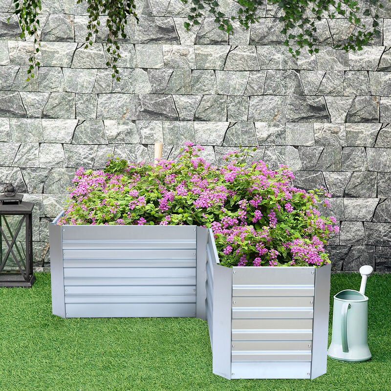 LuxenHome L-Shaped Galvanized Raised Garden Bed
