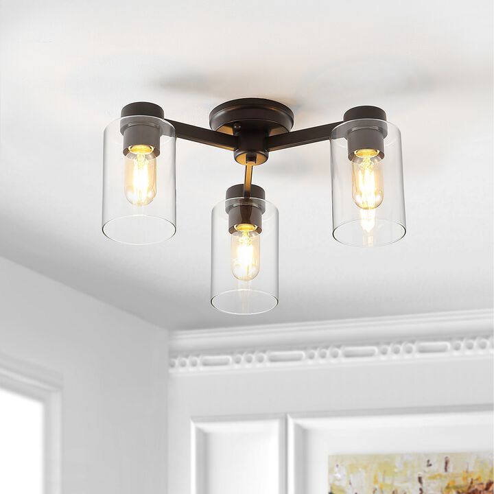 Orville 3-Light Farmhouse Industrial Iron Cylinder LED Semi Flush Mount