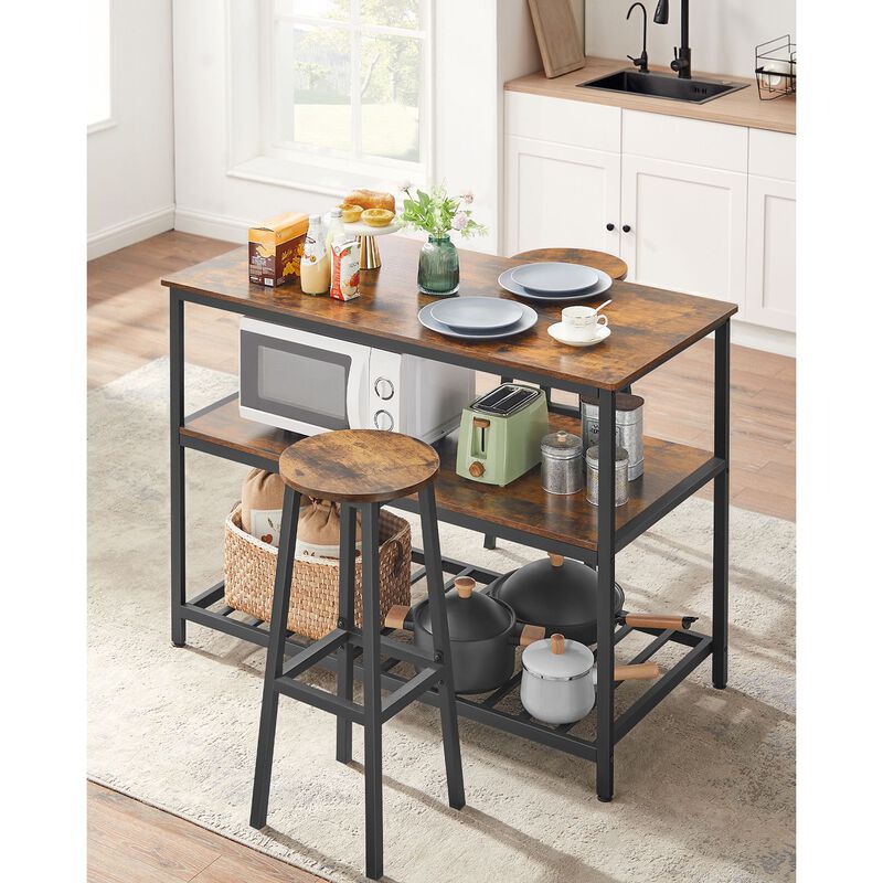 Kitchen Island with 3 Shelves and Large Worktop