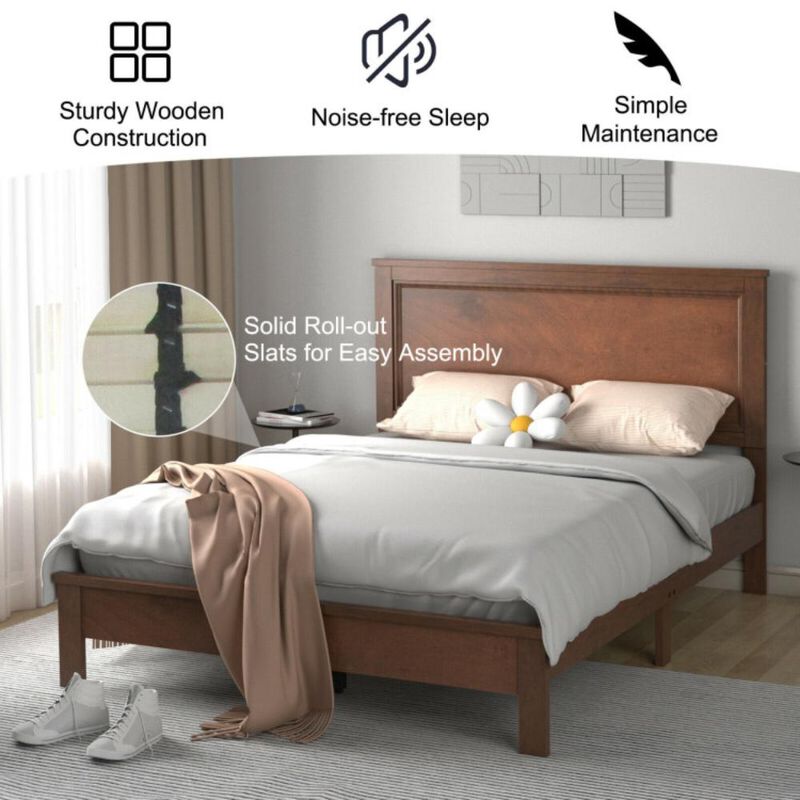 Hivvago Full Size Platform Slat Bed Frame with High Headboard
