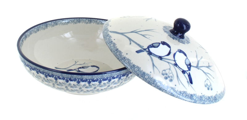 Blue Rose Polish Pottery Bluebird Covered Bowl