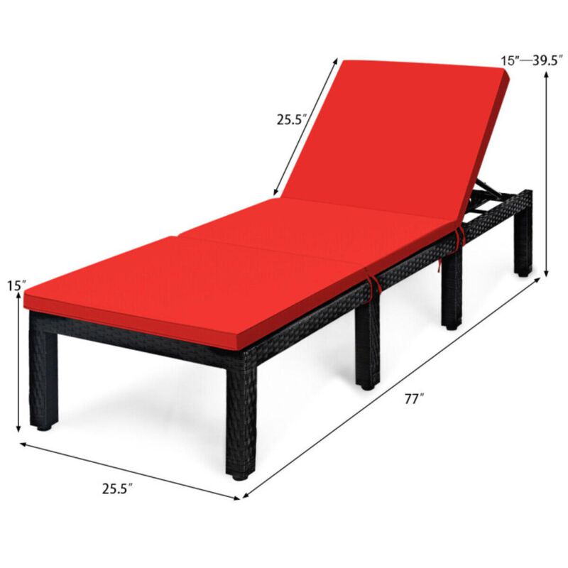 Hivvago Patio Rattan Height Adjustable Lounge Chair with 2 Set of Cushion Cover