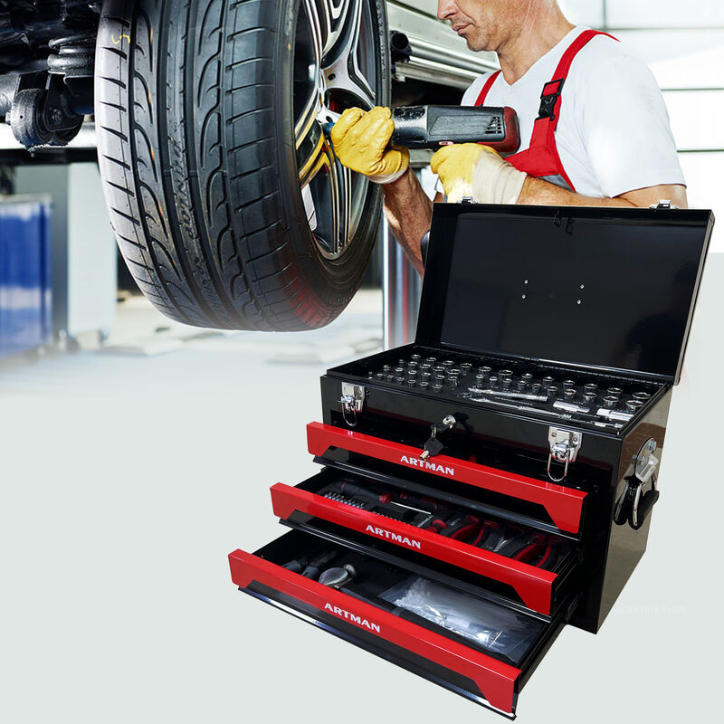 3-Drawer Tool Box with Complete Tool Set for Garage or Workshop