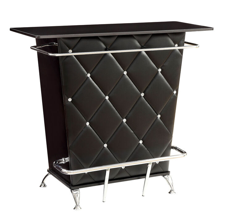 Contemporary Style Leatherette Padded Bar Table With Button Tufting, Black - Benzara