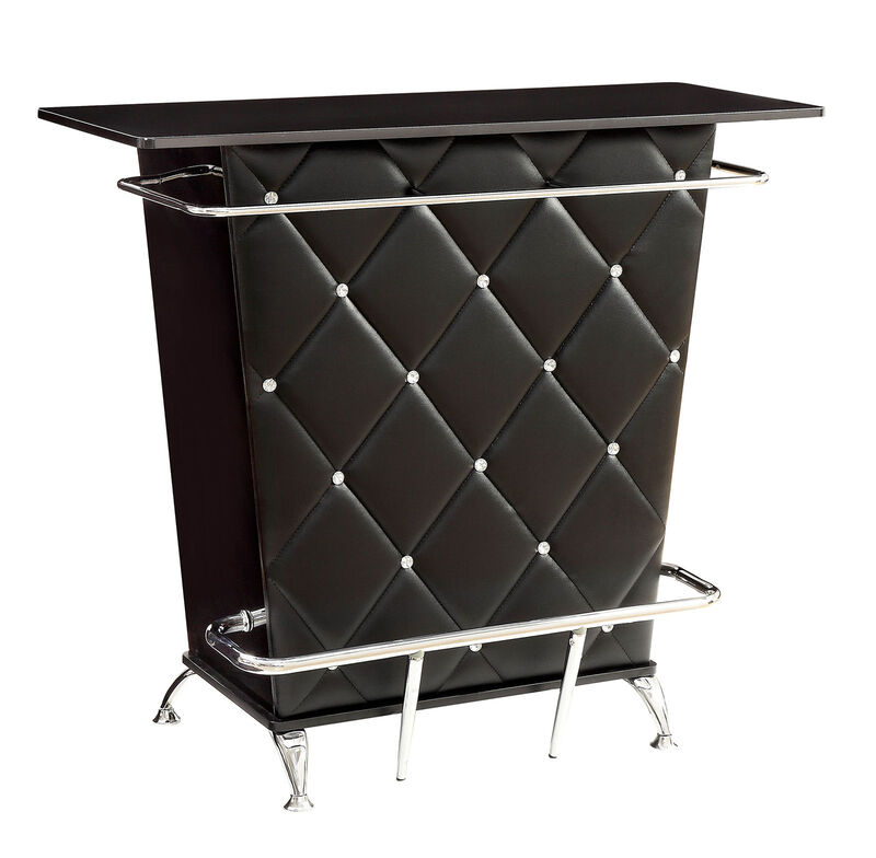 Contemporary Style Leatherette Padded Bar Table With Button Tufting, Black - Benzara