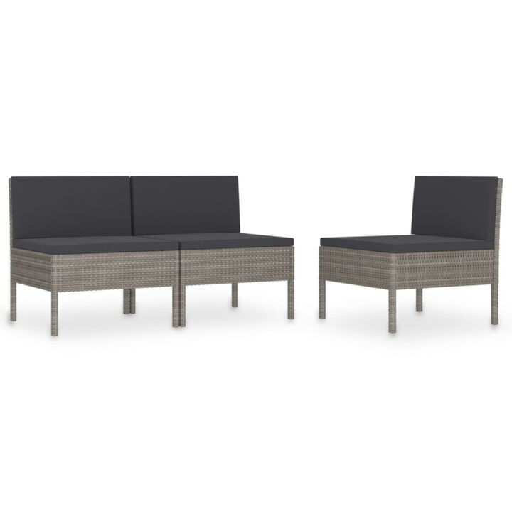 vidaXL Garden Chairs 3 pcs with Cushions Poly Rattan Gray