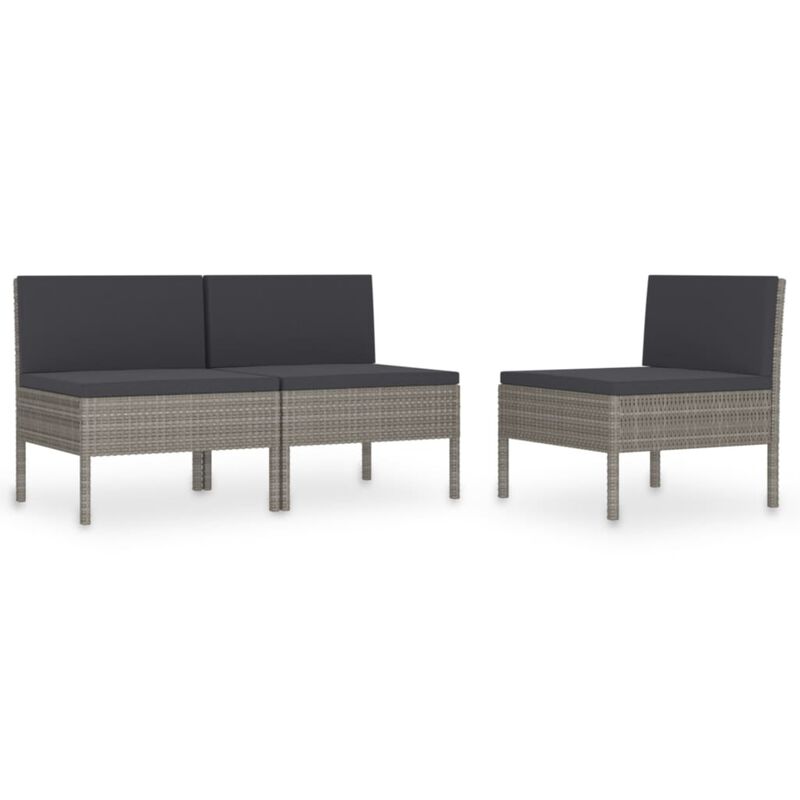 vidaXL Garden Chairs 3 pcs with Cushions Poly Rattan Gray