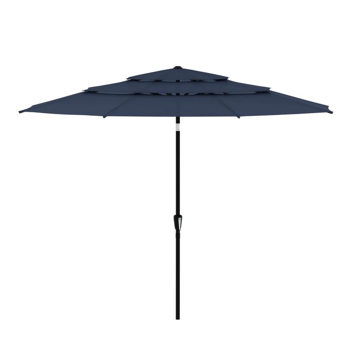 FUFU&GAGA 11FT 3-Tier Patio Umbrella – Navy Blue, Crank & Tilt, Heavy-Duty Steel Frame, UV-Resistant Polyester, Outdoor Sunshade