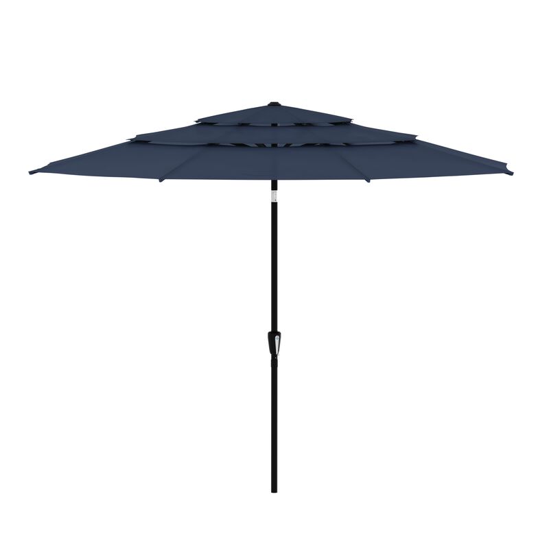 FUFU&GAGA 11FT 3-Tier Patio Umbrella – Navy Blue, Crank & Tilt, Heavy-Duty Steel Frame, UV-Resistant Polyester, Outdoor Sunshade