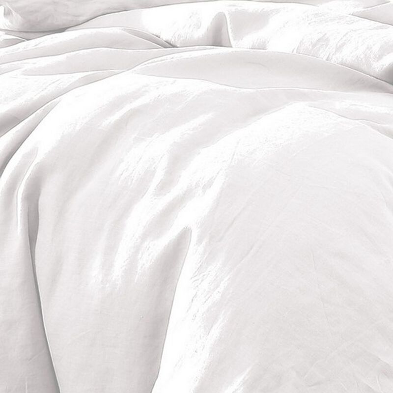Edge 4 Piece King Size Duvet Comforter Set, Washed Linen, Clean White - Benzara