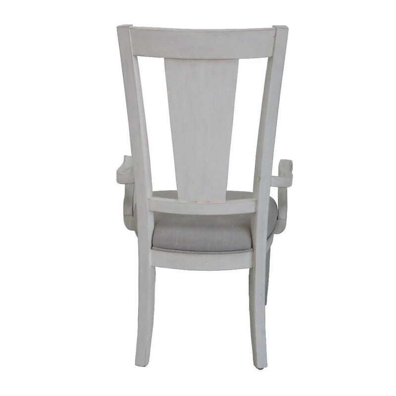 Kate 24 Inch Dining Armchair Set of 2, Light Gray Linen, White Wood Frame - Benzara