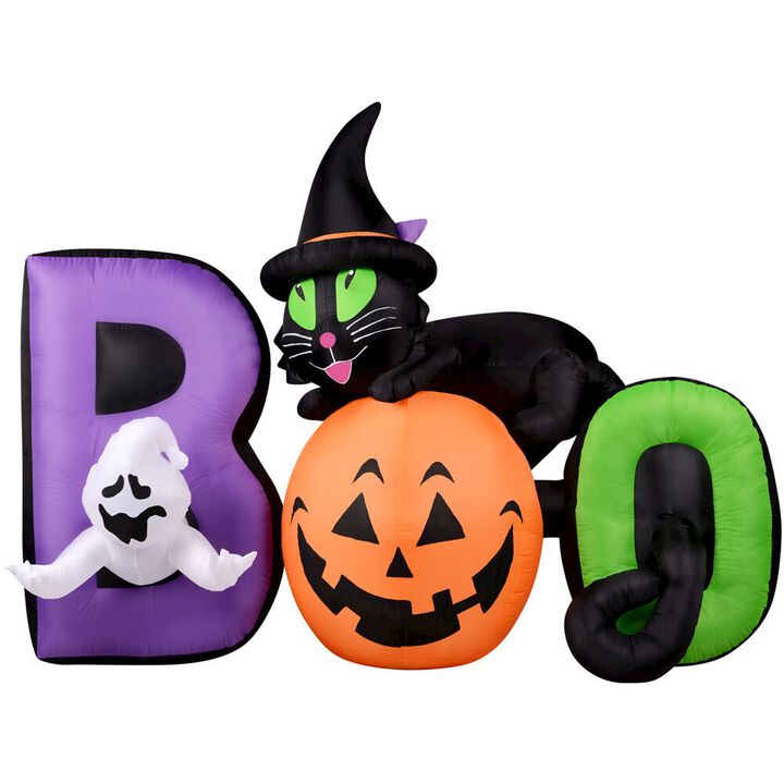Haunted Hill Farm 5ft Inflatable Boo Sign with Black Cat, with Lights