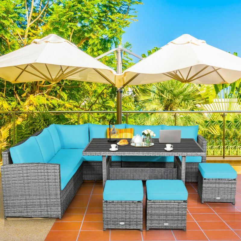 Hivvago 7 Pieces Outdoor Wicker Sectional Sofa Set with Dining Table