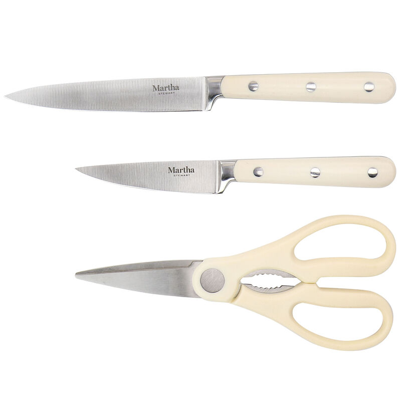 Martha Stewart Essential Ruxton 14 Piece Stainless Steel Knife and Block Set in Cream